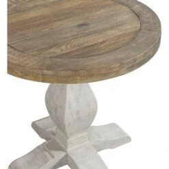 26 Inch Round End Table With Pedestal Base, Brown And White- Benzara -Olsberg shop f774073feba74248b46e574dd8b08cfa
