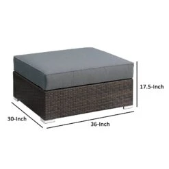 Joni 36 Inch Modern Square Outdoor Patio Ottoman, Brown Rattan-Benzara -Olsberg shop f7ddf30174b1423c82460da65f684025