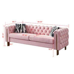 Chesterfield Modern Tufted Velvet Living Room Sofa, 84.25" W Couch, Pink 19 Chesterfield Modern Tufted Velvet Living Room Sofa, 84.25" W Couch, Pink -Olsberg shop f900598a6eb947da909bae41066f15ba