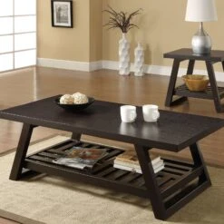 QuikFurn Contemporary Coffee Table With Slatted Bottom Shelf In Rich Brown -Olsberg shop f9812d36a4f04a2b91fc783144814523