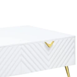 Tyra 53 Inch Modern Coffee Table, 2 Drawers, Metal Handles, White, Gold-Benzara 8 Tyra 53 Inch Modern Coffee Table, 2 Drawers, Metal Handles, White, Gold-Benzara -Olsberg shop fbf13d807b7747738c718cc4af265c3b