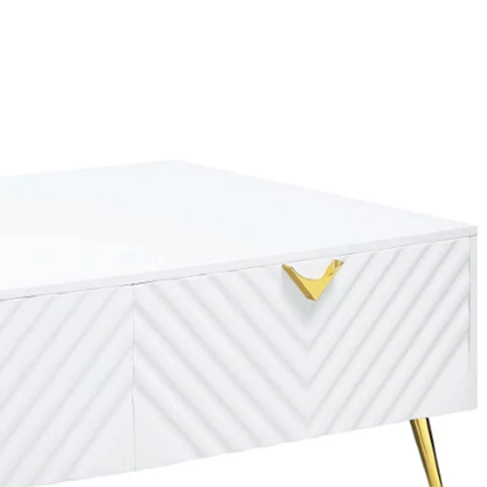 Tyra 53 Inch Modern Coffee Table, 2 Drawers, Metal Handles, White, Gold-Benzara 4 Tyra 53 Inch Modern Coffee Table, 2 Drawers, Metal Handles, White, Gold-Benzara - Image 2