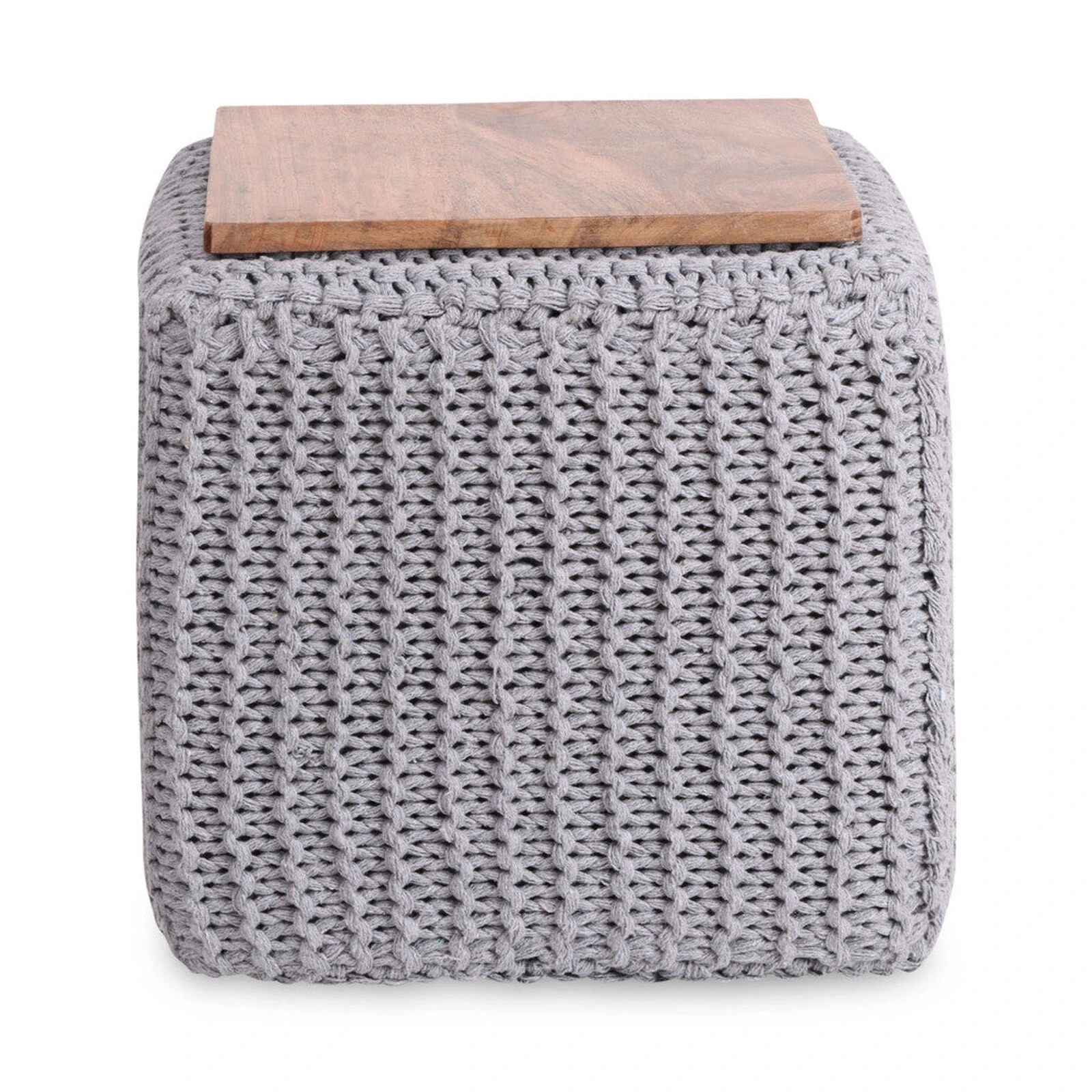 Homezia 16" Light Grey Cotton Blend Pouf Cube Ottoman 4 Homezia 16" Light Grey Cotton Blend Pouf Cube Ottoman - Image 3