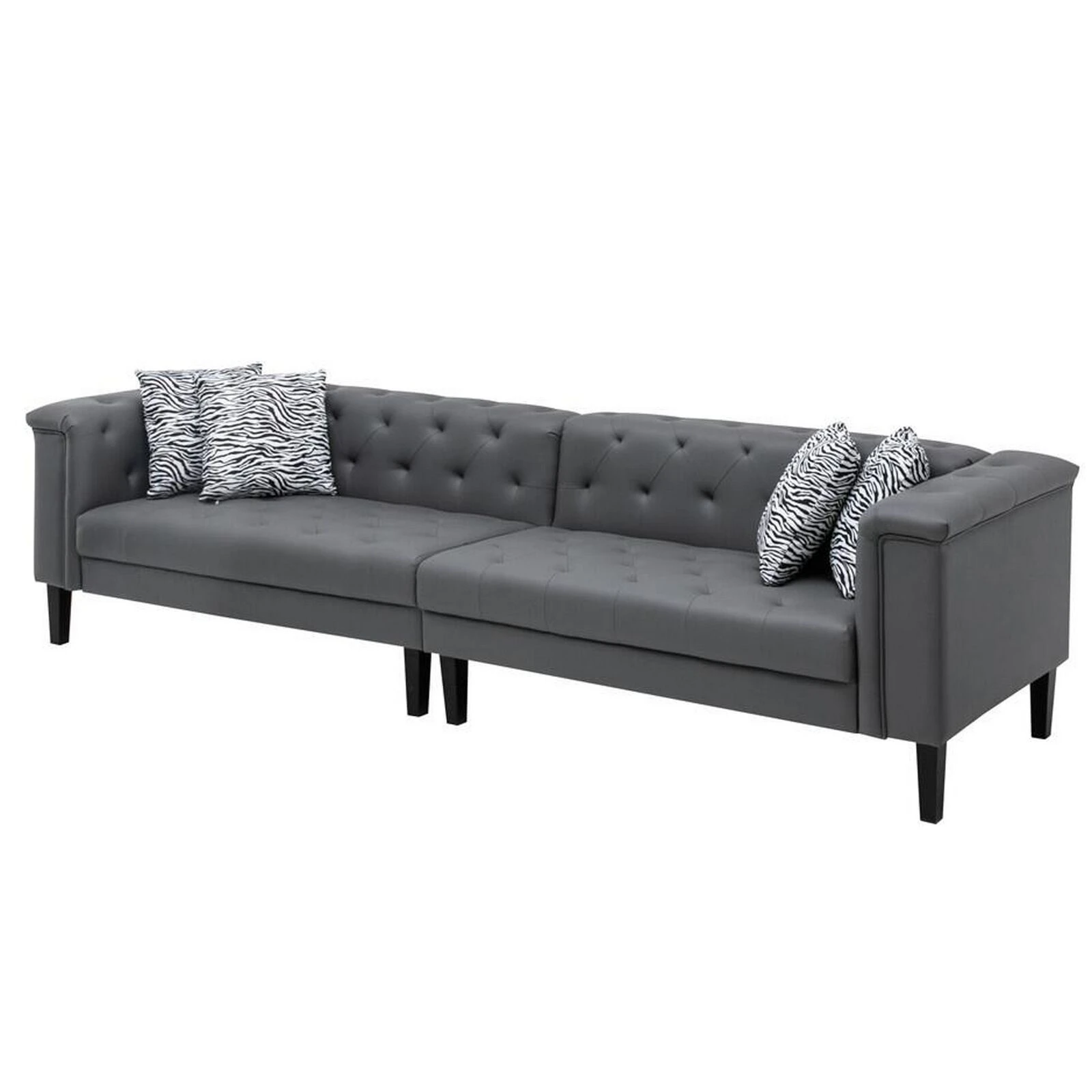 Ella 120 Inch 4 Seater Sofa, Deep Button Tufted, Gray Vegan Faux Leather-Benzara 3 Ella 120 Inch 4 Seater Sofa, Deep Button Tufted, Gray Vegan Faux Leather-Benzara