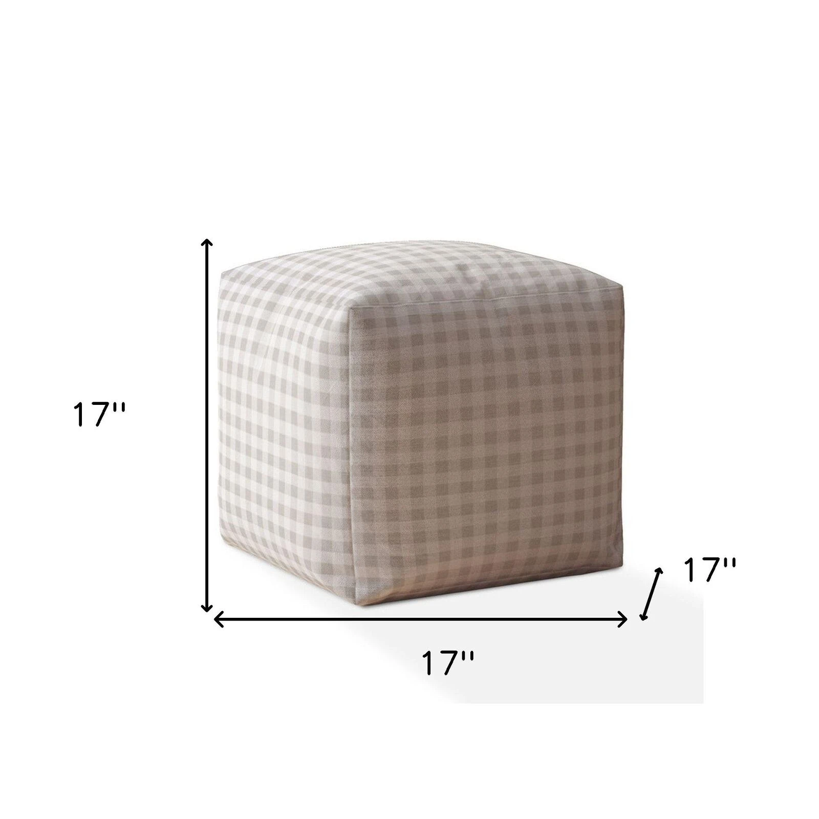 Homezia 17" Grey Cotton Gingham Pouf Ottoman 5 Homezia 17" Grey Cotton Gingham Pouf Ottoman - Image 3