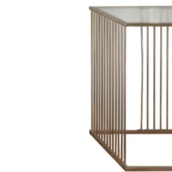 Metal And Glass Sofa Table With Vertical Slat Design, Gold-Benzara -Olsberg shop ff3c6121ac694ce08767f9955e3e9b7c