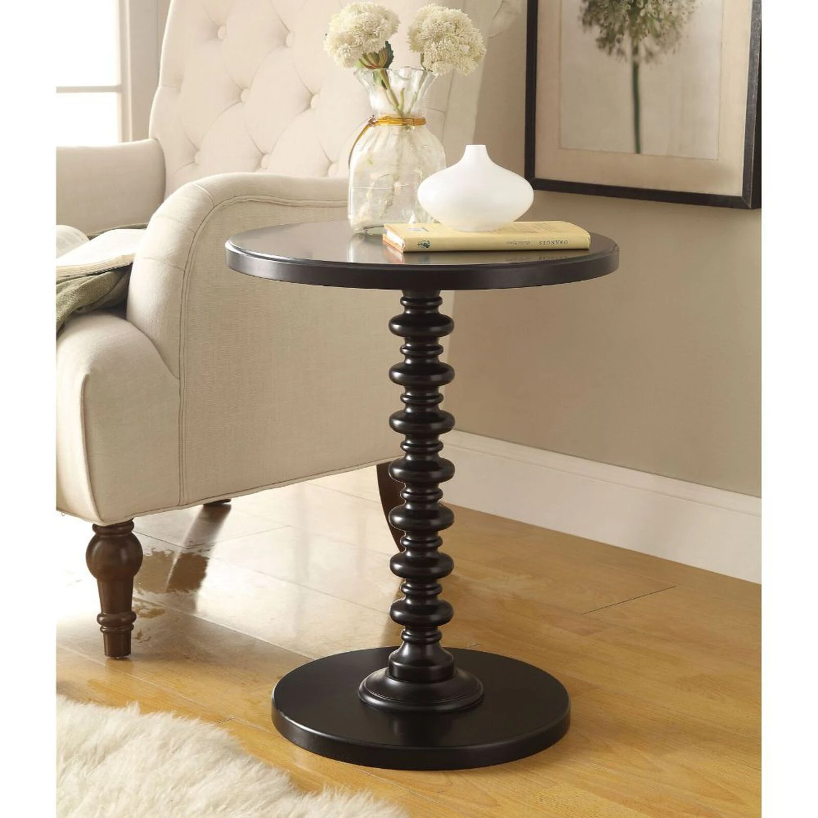 Homezia Black Solid Wooden Stylish Accent Side Table 4 Homezia Black Solid Wooden Stylish Accent Side Table - Image 2
