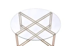 Coffee Table With X Shaped Metal Base And Round Glass Top, Gold-Benzara -Olsberg shop ff553013400b4508bda13c4b7fb03d29